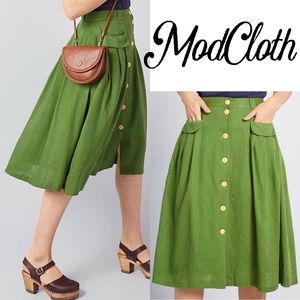 ModCloth Effortless Feature Green Midi Skirt